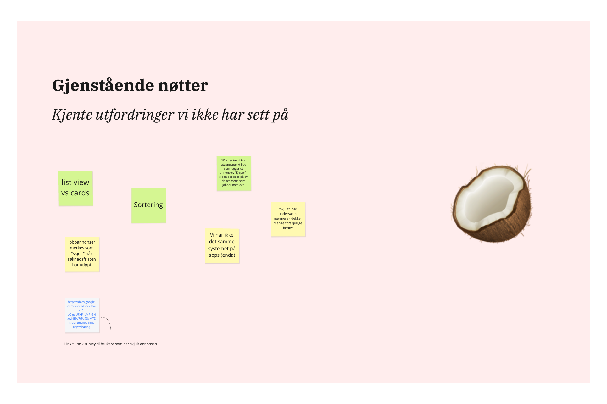 Slide: Gjenstående nøtter med gule og grønne lapper